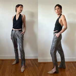 Yigal Azrouel pleated leather pants in grey